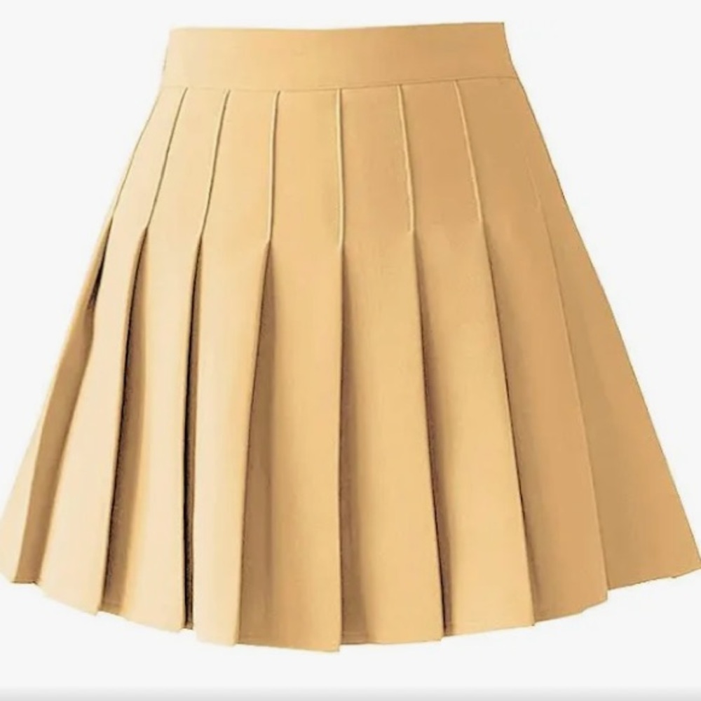 Pleated high waisted mini tennis skirt tan